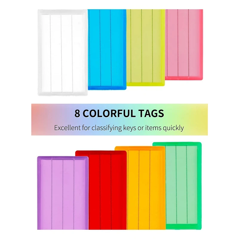 Key Tag Holder Slot Plastic Wall Mount Key Holder Organizer With Clear Hard Key Tag Identifier Marker, 8 Colors, 4 Pack