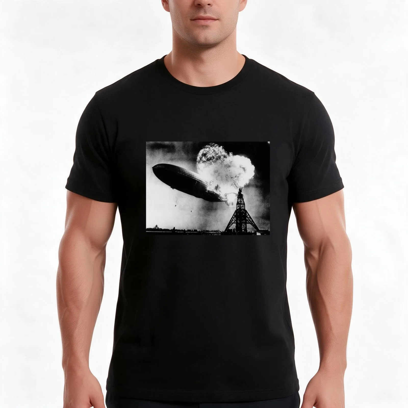 Hindenburg Disaster - Zeppelin Explosion T-Shirt, Summer Casual Cotton Tee, Oversized Streetwear Tops, Vintage Graphic Print