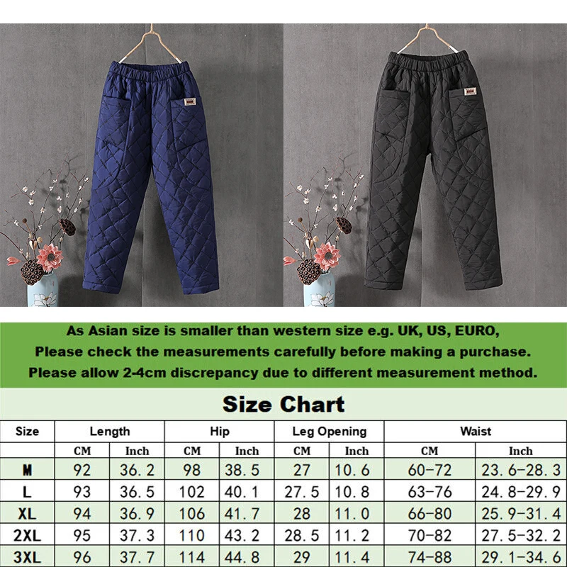 Hot Women Winter Pants Cotton Padded Thick Warm Trousers Waterproof Ski Pants Casual Elastic High Waisted Quilted Snow Pant