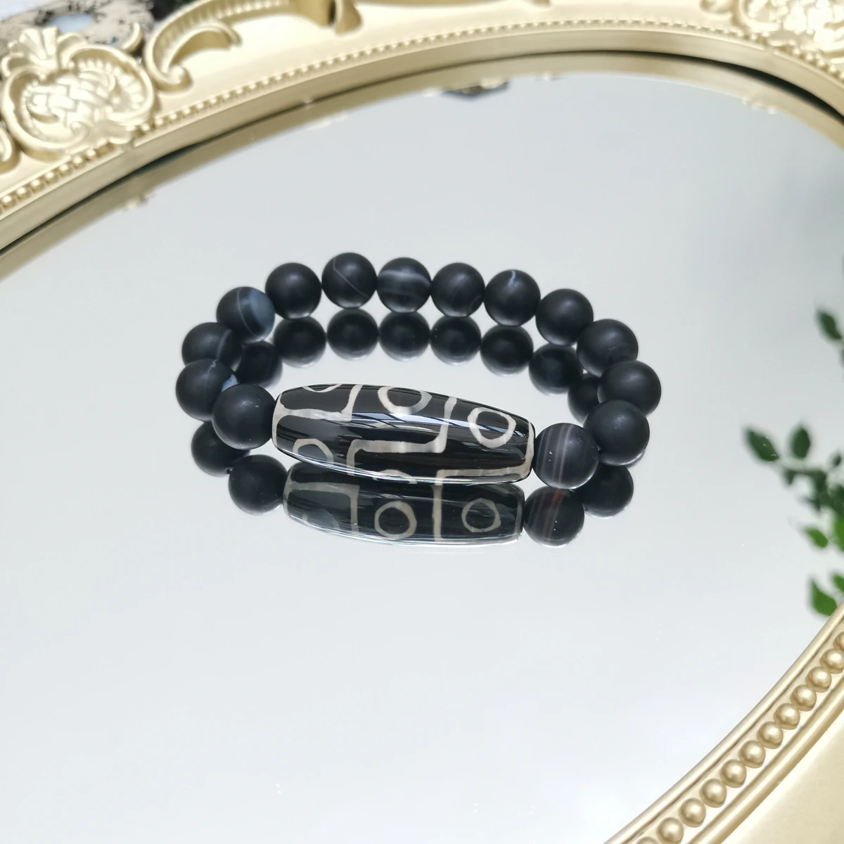 Lii Ji Real Stone Black Bracelet  Agate DZI Bracelet for Protact 17-18cm Women Men Bracelet