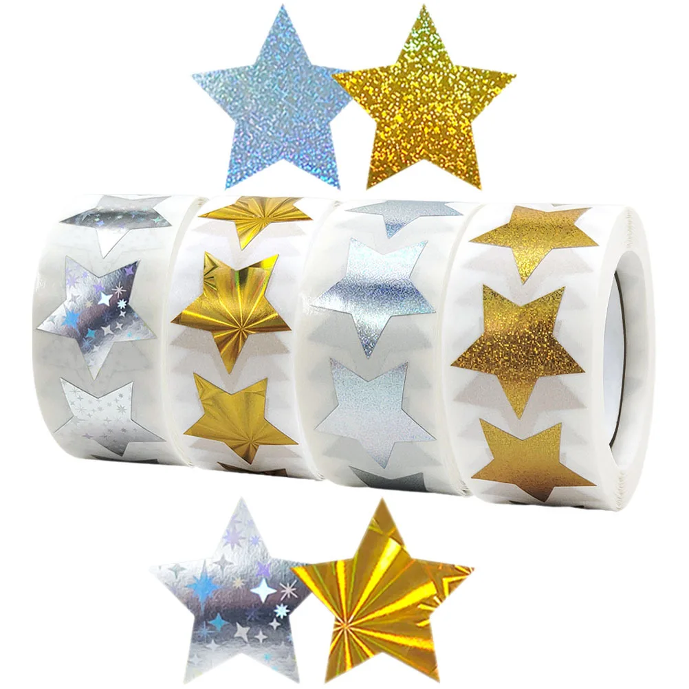 

4 Rolls Star Stickers Reward Star Stickers Self-Adhesive Shiny Kindergarten Reward Supplies