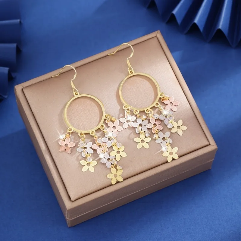 Stylish Elegant Small Flower Long Tassel Pendant Earrings for Women Vintage Temperament Exquisite Wedding Party Jewelry Gift