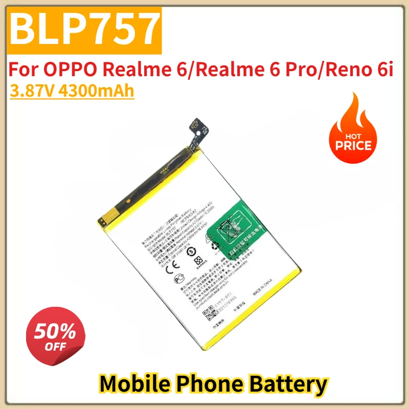 

Высококачественная батарея BLP757 для мобильного телефона 3.87V 4300mAh для OPPO Realme 6/Realme 6 Pro/Reno 6i, новая сменная батарея