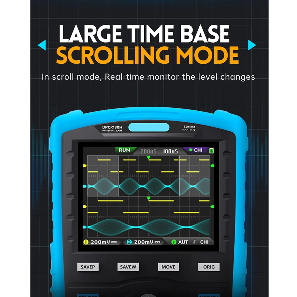 For Fnirsi DPOX180H Handheld Dual Channel Digital Oscilloscope 180MHz-3DB Signal Generator IPS High-definition Display Screen