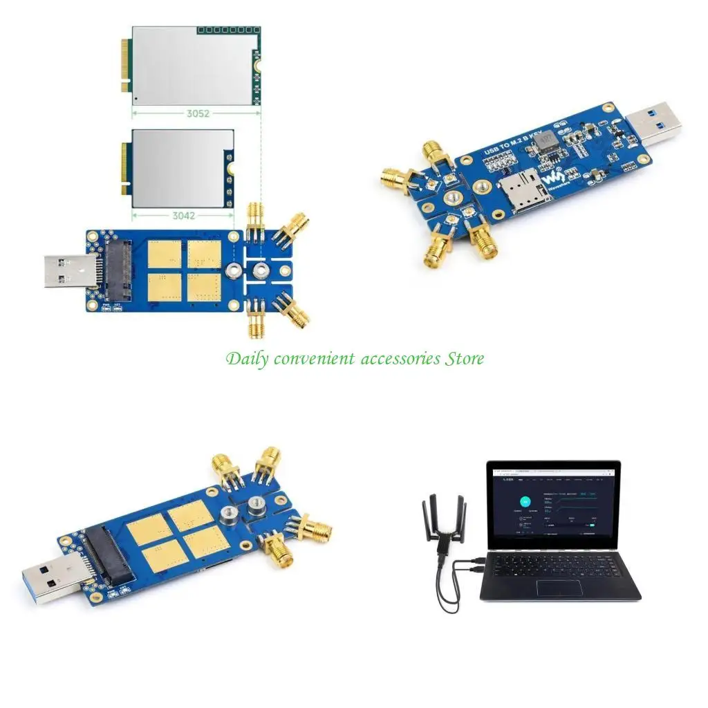 

97QB USB Dongle Expansion Board with 4 Antenna M.2 B Usb3.1 Computer Internet Connector Adapter forRaspberryPi
