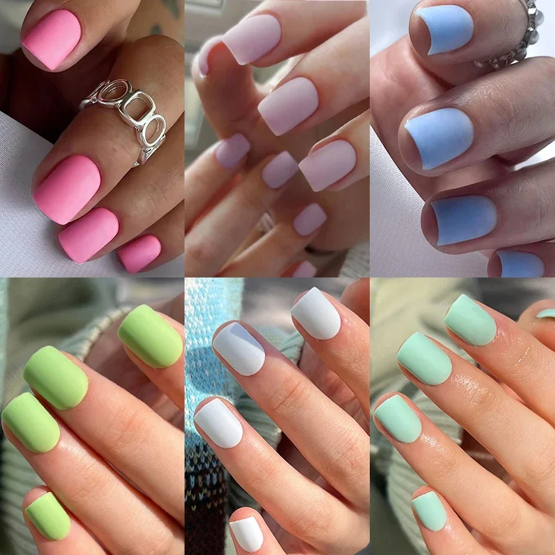 Summer Beach Korean Style Colorful Frosted Solid Color Short Fake Art Nails Wearable False Nails Press on Nails Manicure Tools