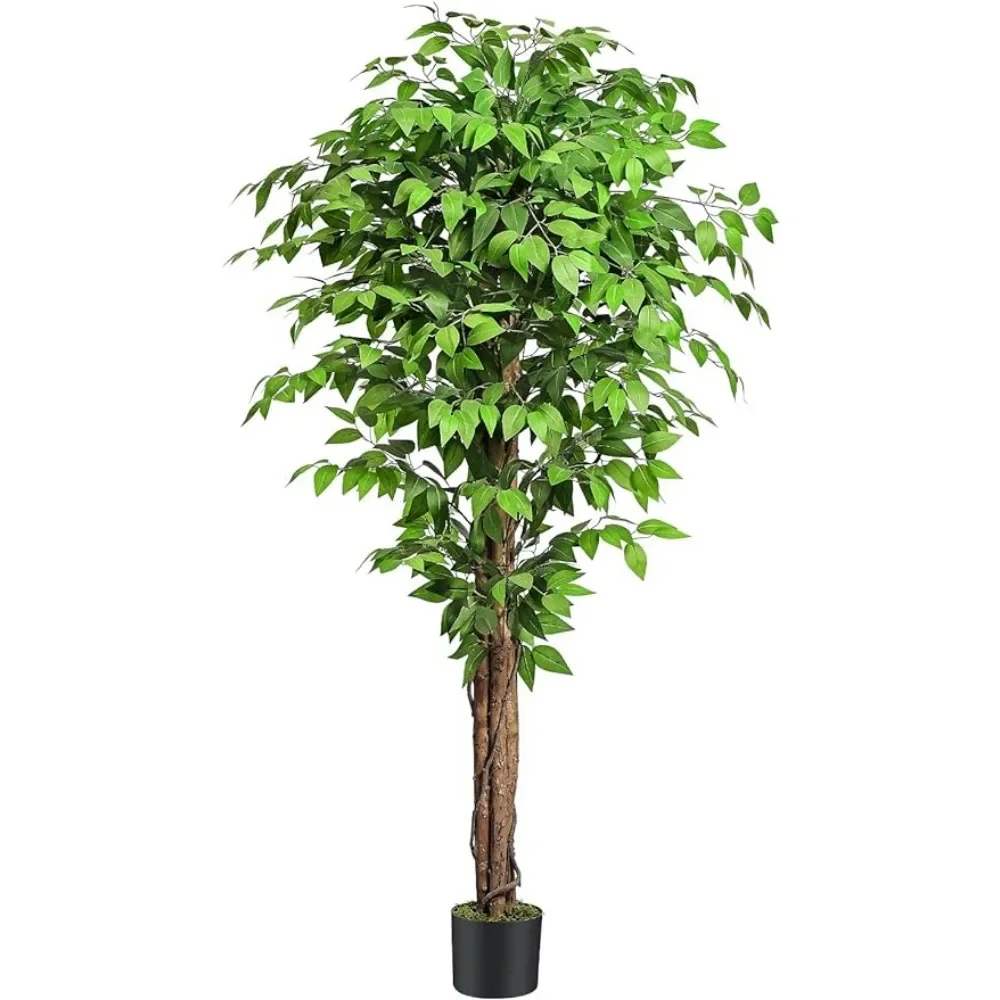 

74" Tall Lush Faux Tree for Home Decor Indoor 6.2ft. Ficus Artificial Trees With 3 Natural Curved Trunks Fake Plants Decoration