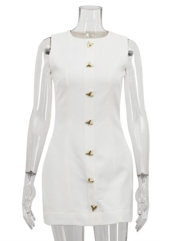 Tossy-minivestido sin mangas a la moda para mujer, vestido elegante de cintura alta con cuello redondo, chaleco de estilo francés, vestido de fiesta liso para mujer 2025