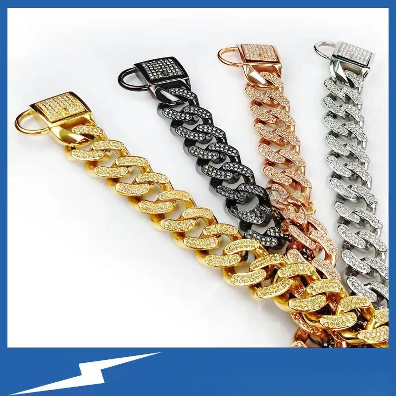 

Pet Collar 32mm Wide Stainless Steel Cast 24 Diamond Chain Cuban Chain Diamond Collar Chain Grain Diamond Multi Colour