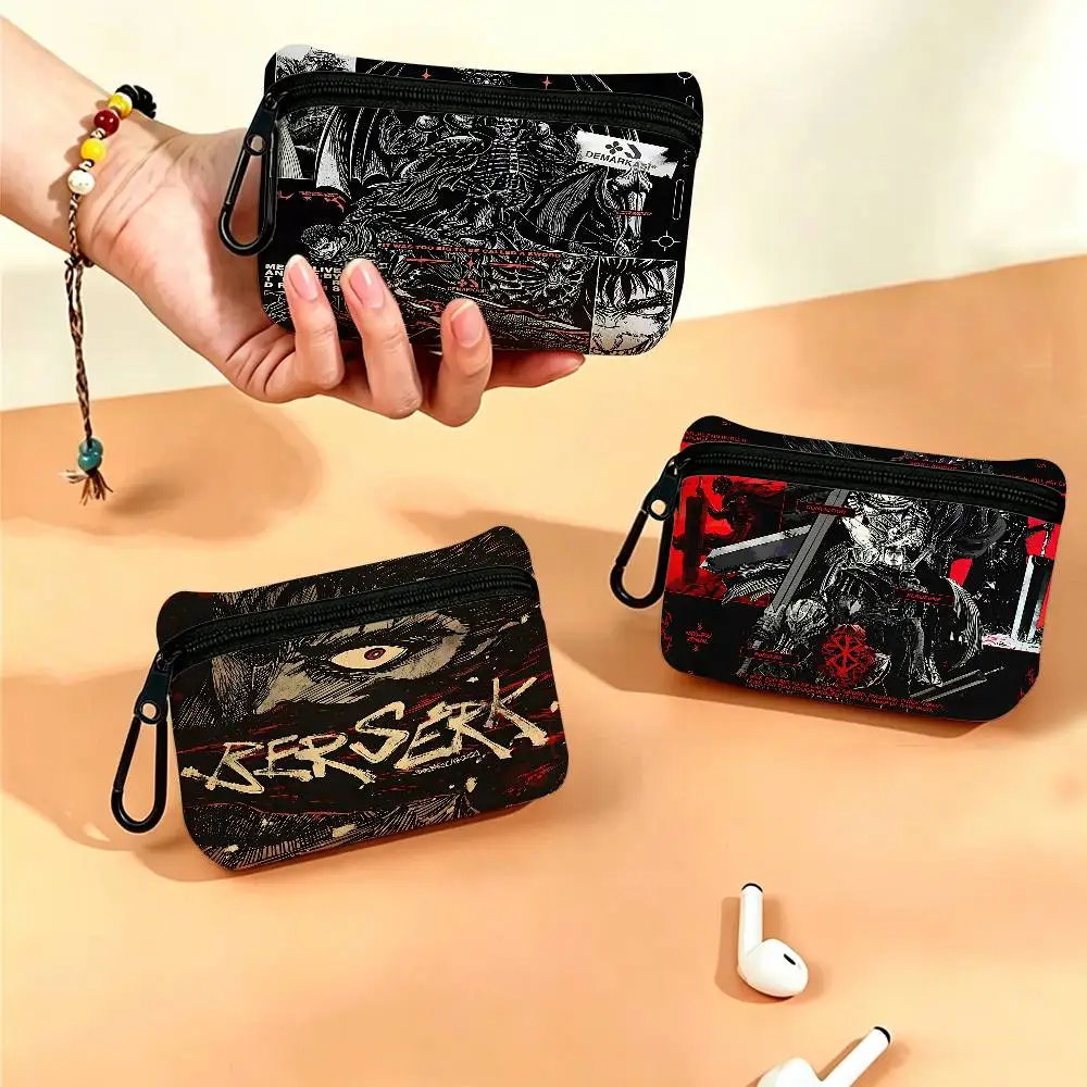 Berserk Anime Lightweight Oxford Fabric Coin Purse Carabiner Hook Design Mini Card Key Organizer Bag