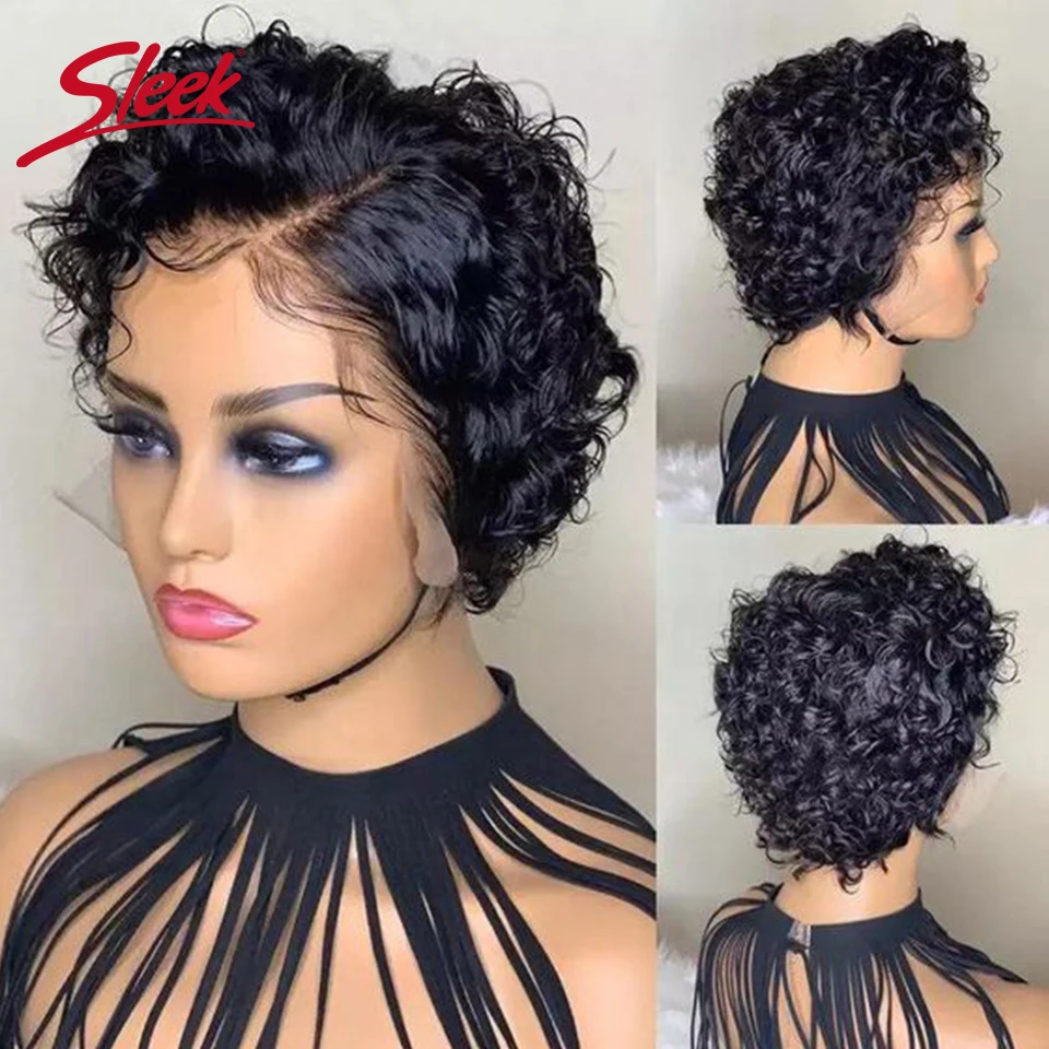 

Short Bob Curly Pixie Cut Wig 13X1 HD Transparent Lace Human Hair Wigs For Black Remy Deep Curly Lace Wig Pre Plucked Hairline