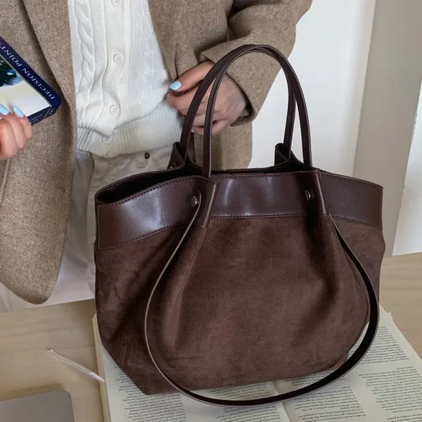 

2025 Autumn Winter Suede Tote Bag for Women Vintage Large Capacity Shoulder Bag with Top Handle, Minimalist Crossbody Purse
