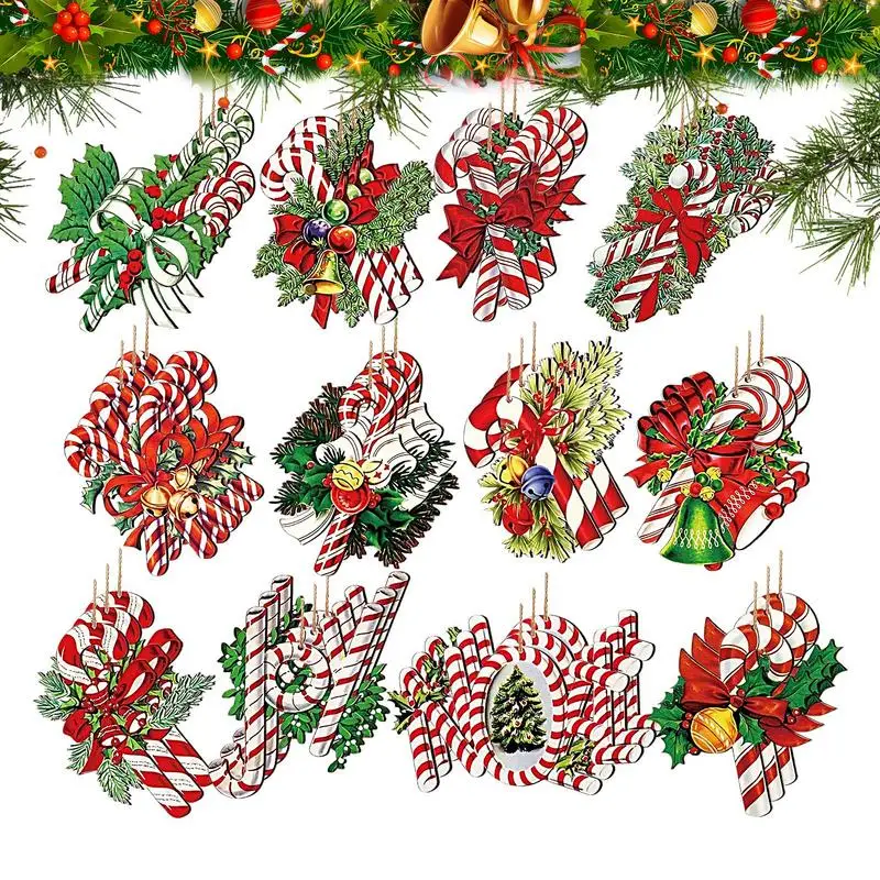 

Candy Cane Ornaments 36X Christmas Wood Cane Lollipop Ornament Red And White Peppermint Candy Decorations Holiday Party Supplies