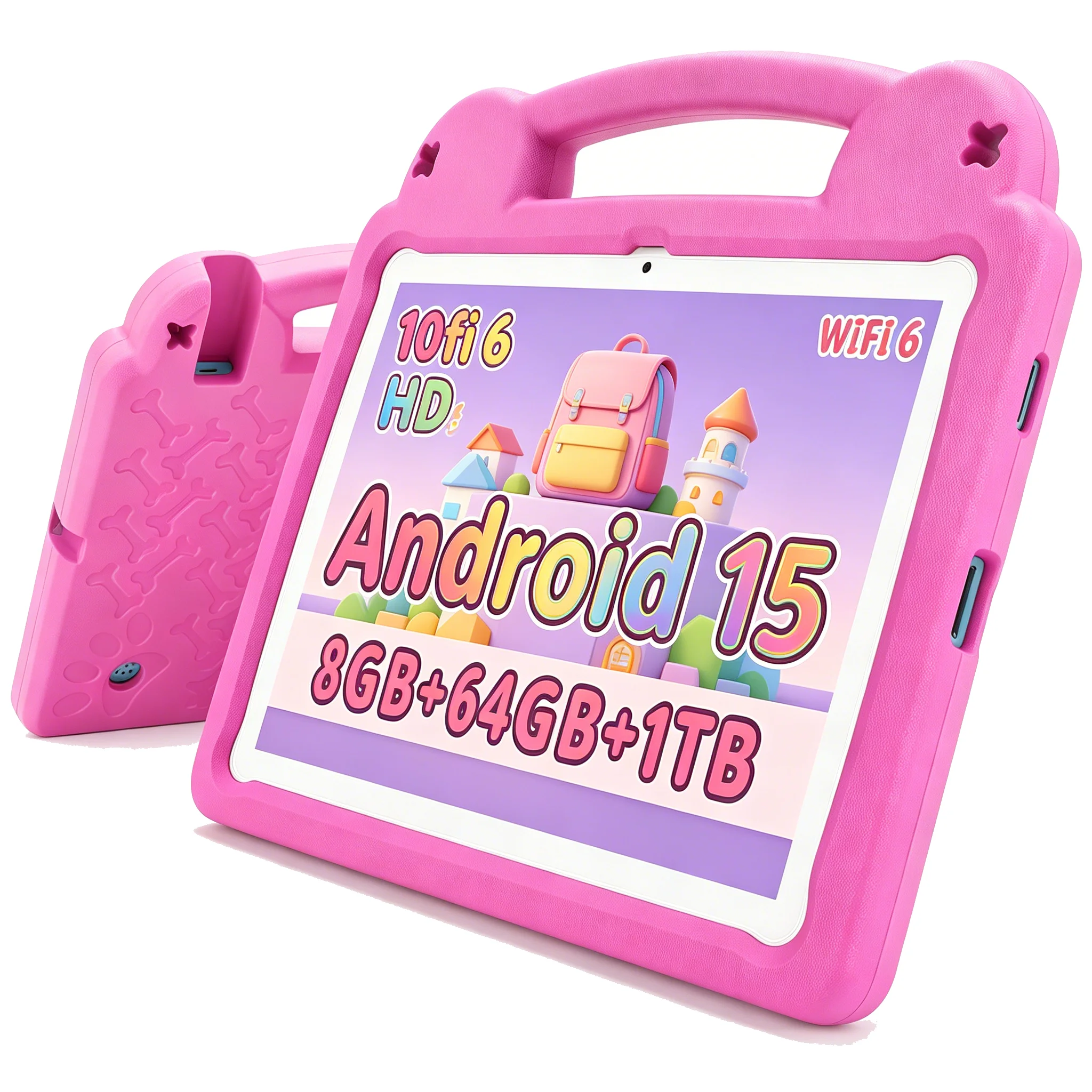 ANRY 10.1 Inch Large Screen Kids Tablet Android 15 8GB+64GB 1TB Expand WiFi 6 Eye Protection Anti Drop Case For Kids Tablet Gift