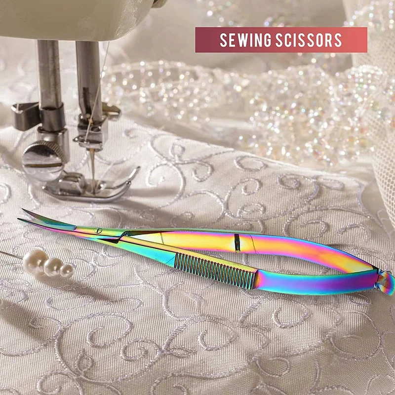 New 2PCS 4.7 Inch Embroidery Sewing Spring Action Scissors, Threaded Stainless Steel Cutting, Eyebrow Trimming Scissors