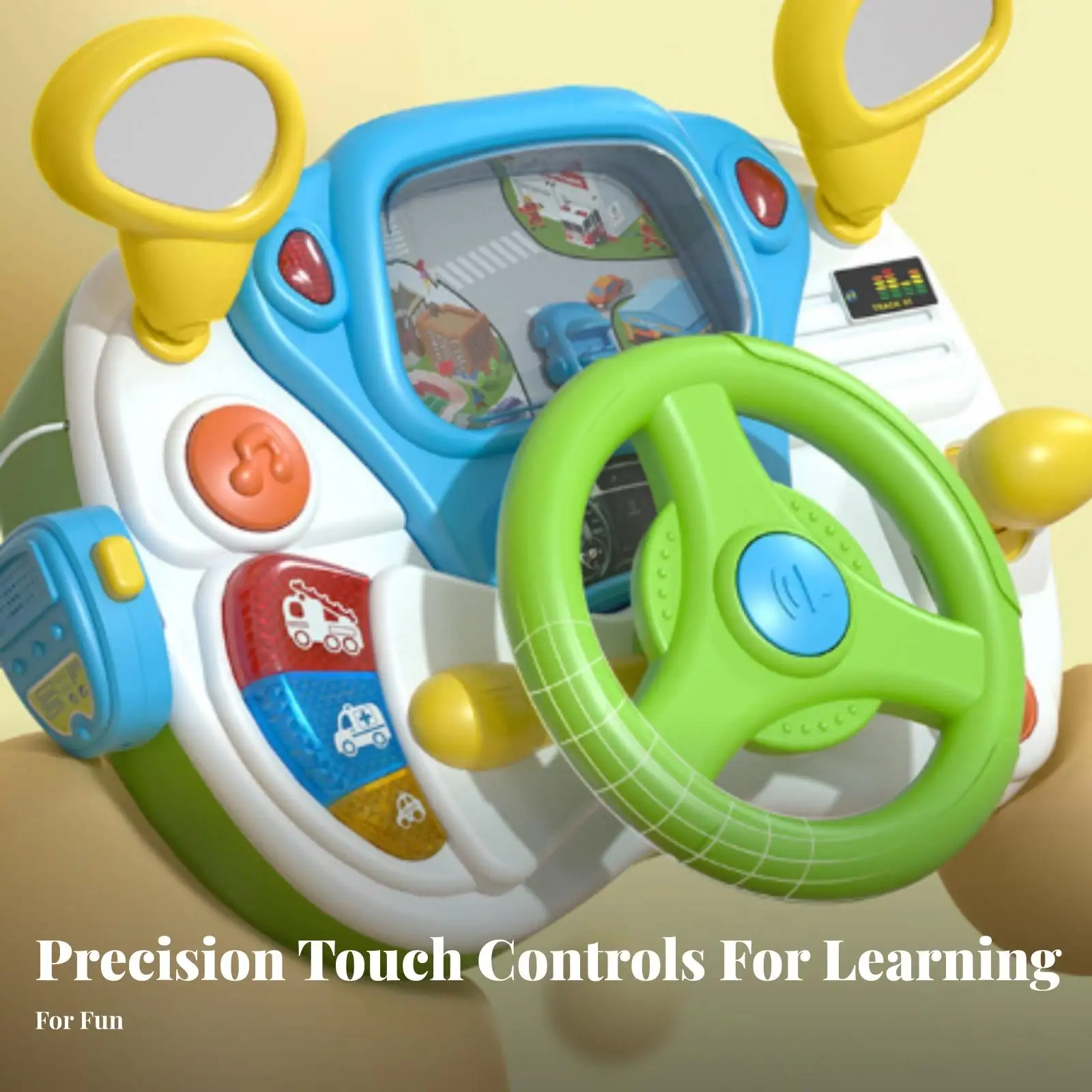Children Steering Wheel Simulation Toy with Sound and Lights for Little Drivers Educational Pretend Play Accessory