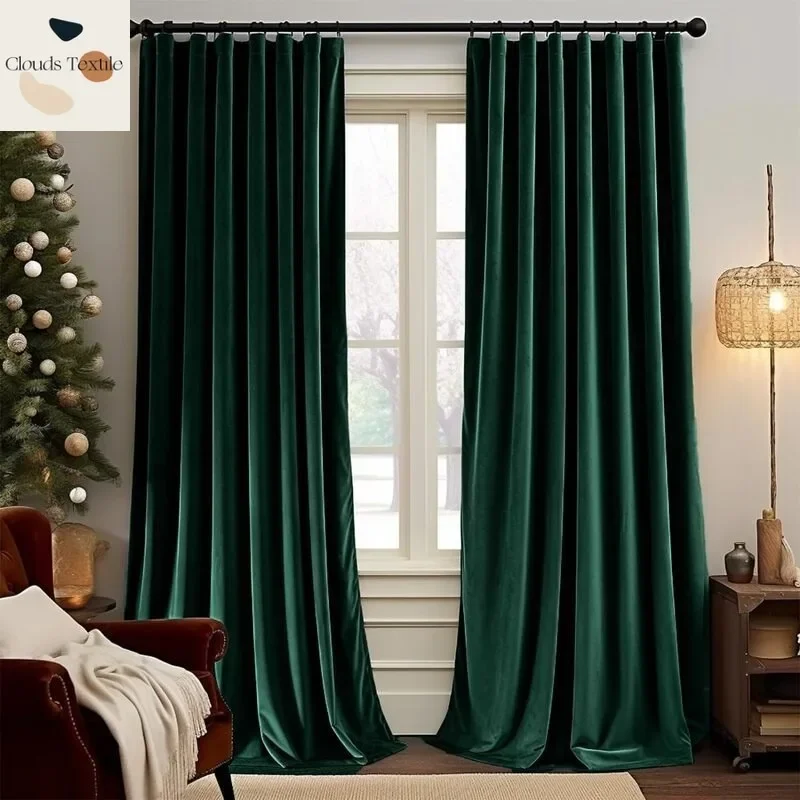 

1 Piece Premium Green Velvet Velvet Curtains for Living Dining Room Bedroom Solid Colour Curtains Perforated Finish Customize