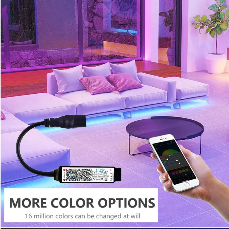 Mini LED Controller Bluetooth APP Dimming Control DC 12V 24V 6A RGB Color Strip Light Smart Wireless Constant Voltage PWM Dimmer