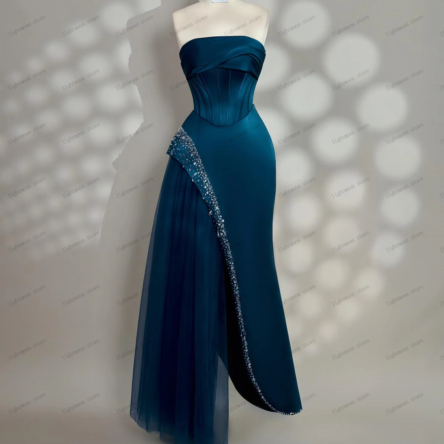 

Graceful Evening Dresses Satin Prom Dress Beading Appliques Strapless Backless Robes Customized فساتين للمناسبات الخاصة 2025
