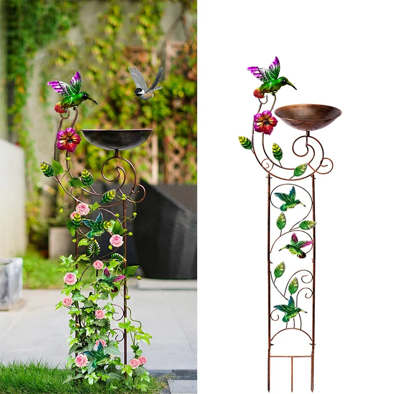 Outdoor Metal Bird Bath Vintage Decorative Small Garden Plant Stand Removable Iron Basin for Climbing Plants Bird Bath