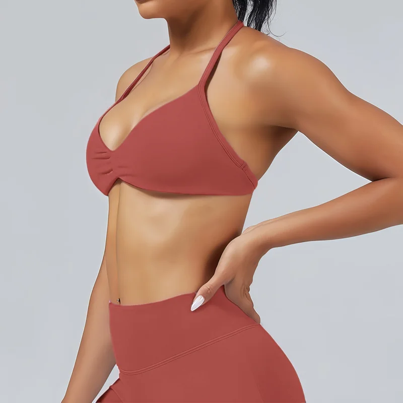 HISTELLO Impact Strappy Bra Damen Neckholder-BH mit dünnen Trägern, nahtlos, hoher Halt, Push-Up, für Fitness, Pilates, Laufen, Workout, Yoga, Sport-BH – Detail 7