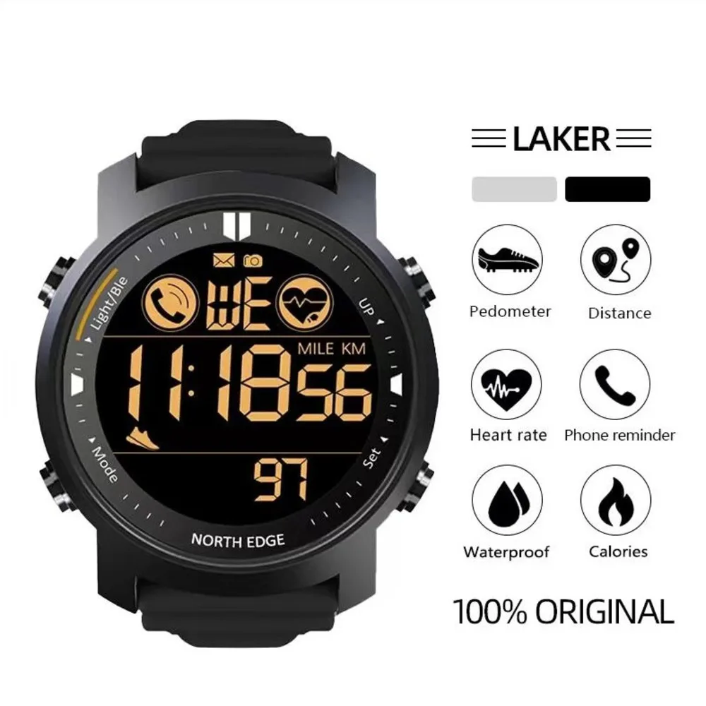 NORTH EDGE Smart Watches For Men LAKER Sports Heart Rate Detection Waterproof 50M Ultra Long Standby Bluetooth Reloj Hombre