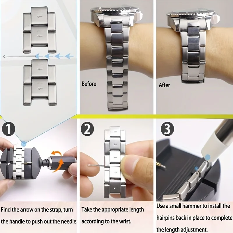 Deluxe Professional Watch Repair Tool Kit, Including Lug Presses, Hammers, Spring Bars, Chain Saws, and Strap Links