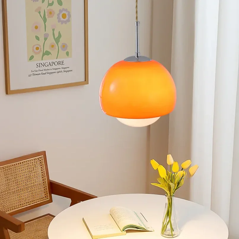 Nordic Glass Pendant Lights for Restaurant Cafe Bar Bedroom Hotel Hanging Lamp Ceiling Chandeliers Orange Round Ball Decoration