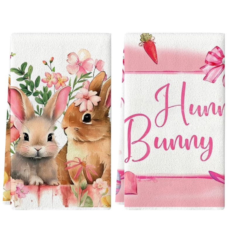 2Pcs, Easter Pink Lettered Bunny Kitchen Towels, 40Cm*60Cm Towel Set, Best Kitchen Towels, Super Absorbent Soft Cleaning Cloth, Cooking and Baking Tea Towels, Hand Towels, Cleaning Cloths, Dishcloths, Kitchen Decorations, Living Room Decorations, Kitchen Essentials, Home Essentials
