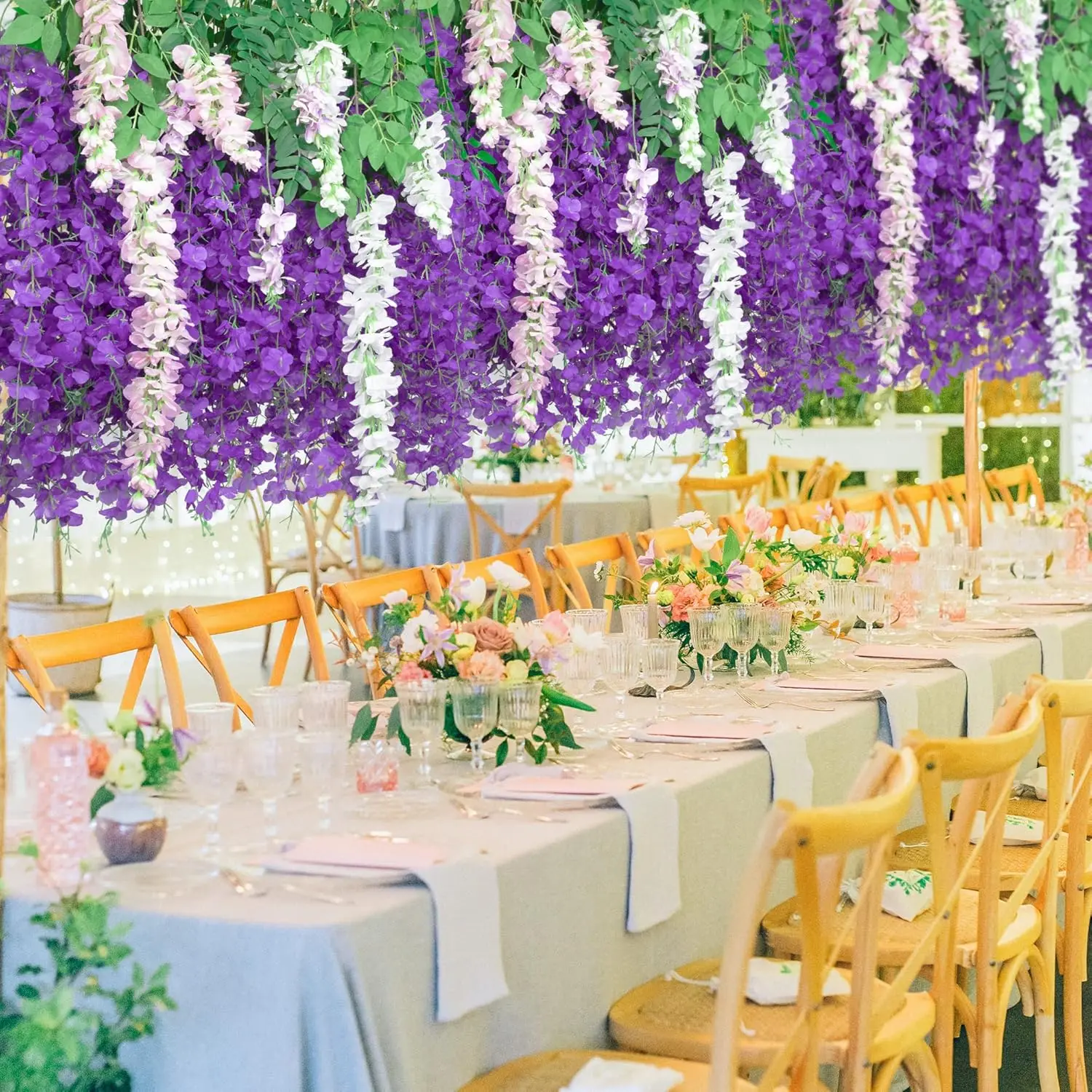 12 Pack Artificial Wisteria Hanging Flowers, Fake Silk Flower String for Wedding, Party, Wall Backdrop Decor (Purple)