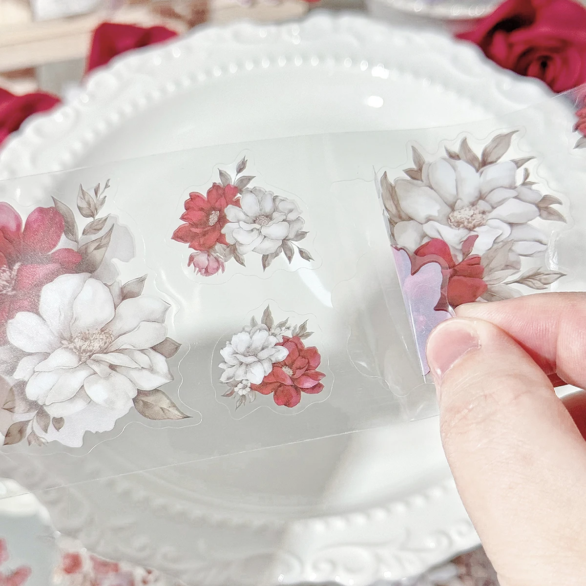 6 لفات/صندوق، شريط لاصق PET مزين بالزهور الإبداعية، مناسب لكتيبات DIY وتزيين الهدايا، عصري وجميل