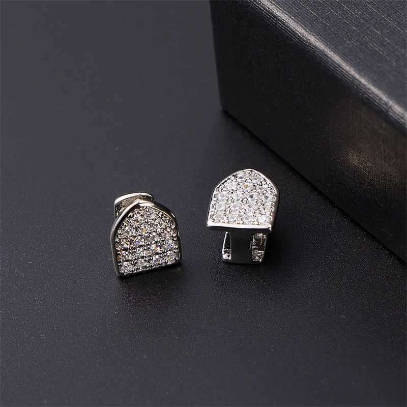 Hip Hop 2pcs Iced Out CapsTeeth Grillz Cubic Zircon Micro Pave Top & Bottom Charm Grills For Men Women Jewelry Gift