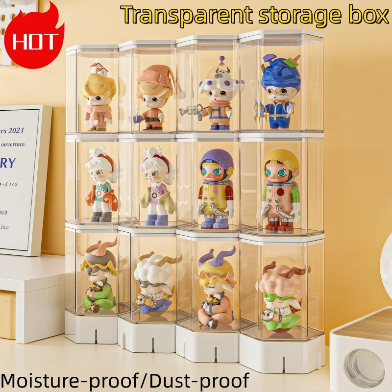 Clear Hexagonal Display Box for Blind Box Stackable Dustproof Action Figure Storage Case Desktop Showcase for Lego Toy