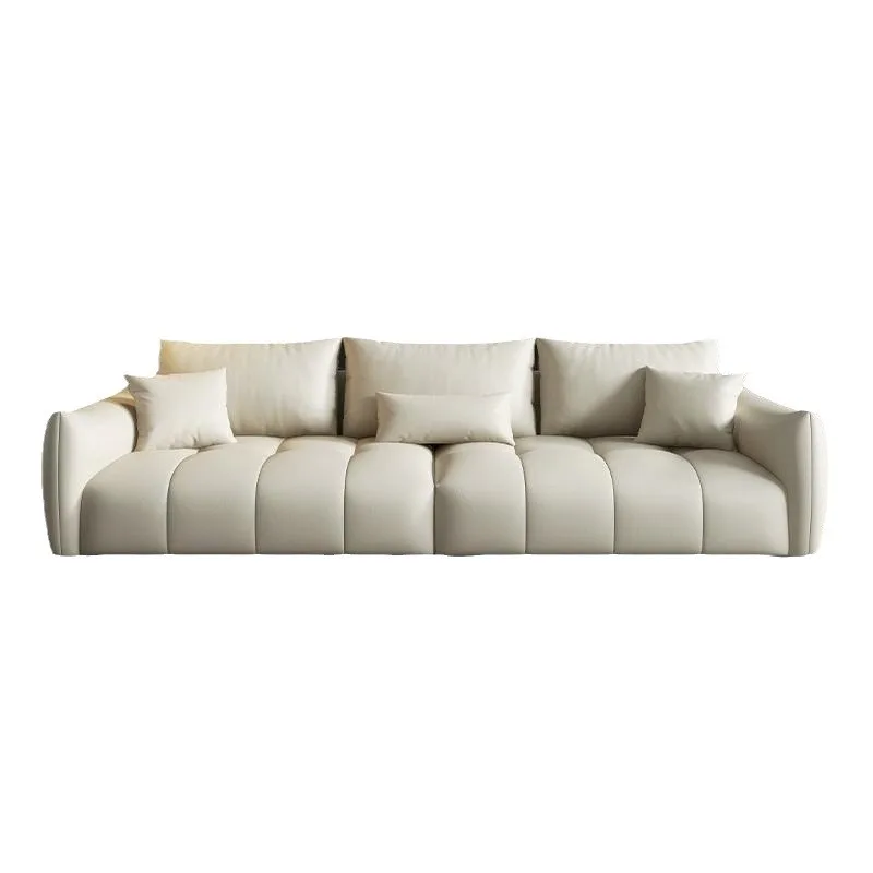 

Cream wind fabric sofa living room cat scratching cloth small apartment matte cloth three straight row sofa combination