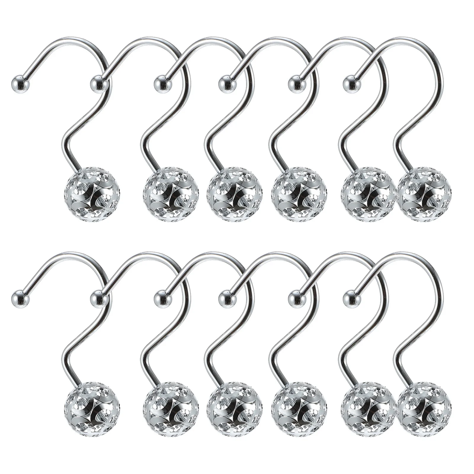 

12Pcs Metal Ball Hooks Waterproof Rustproof Curtain Fixing Accessories Iron Plating Shower Hangers Curtain Hooks