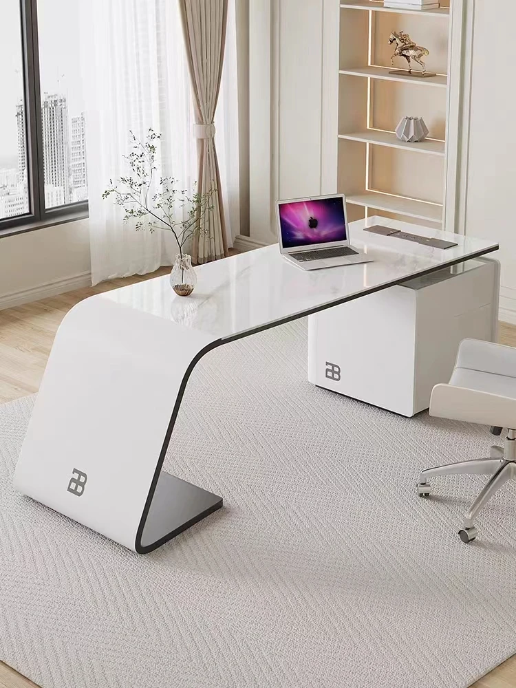 minimalist rock desk study room modern minimalist home L-shaped computer desk bookshelf integrated light luxury office desk