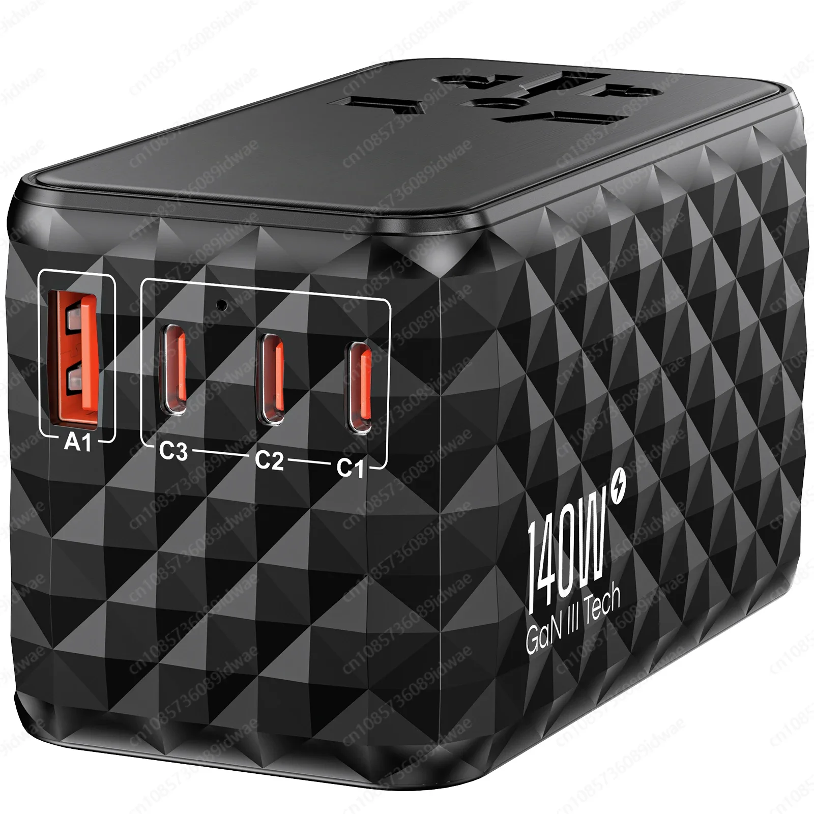 140W GaN Universal Travel Adapter with 1USB-A Ports 3 Type C Fast Charging Power Adapter EU/UK/USA/AUS Plug for Travel