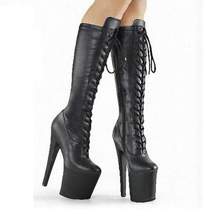 LAIJIANJINXIA New Classic 20Cm High Heels Women's Boots Sexy Knee High Boots Dance Shoes Motorcycle Boots