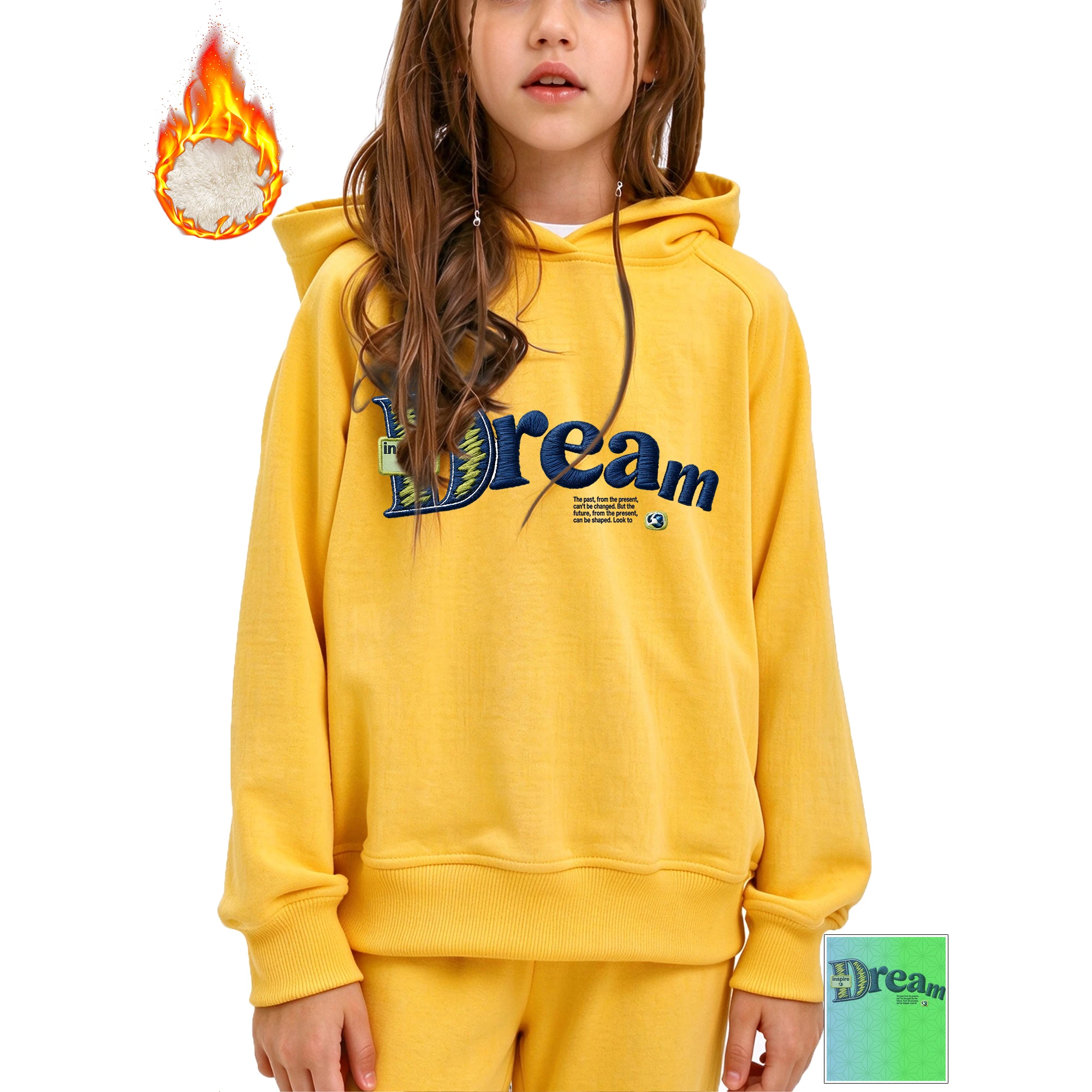 Girls Hooded Sweatshirt Dream Inspire Letter Heat Transfer Printed Kids Casual Streetwear Hoodies For Daily School Autumn Winter