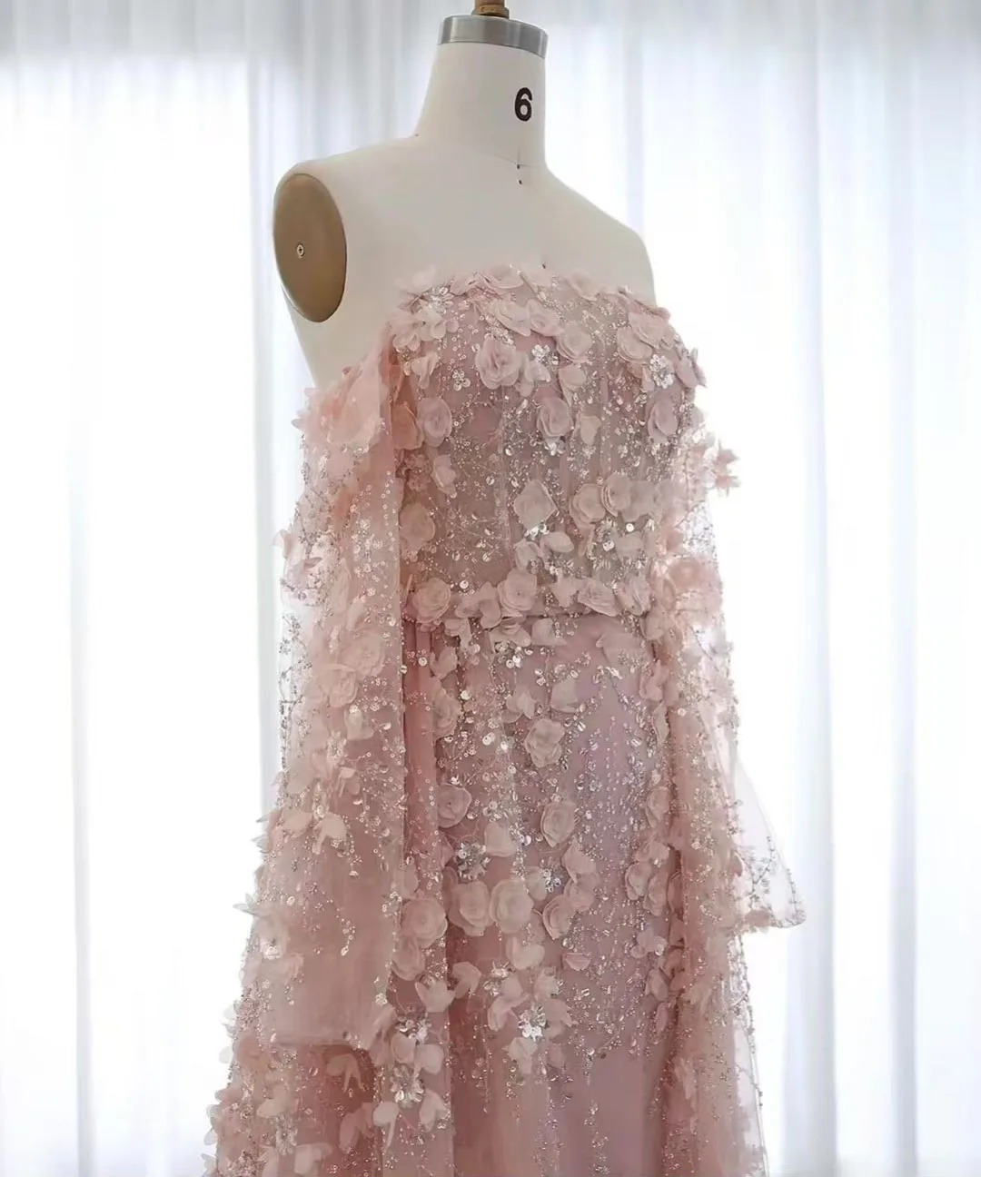 OEING 2025 élégant 3D fleurs dubaï robe de soirée détachable Train manches longues femmes robe de soirée de mariage robe de bal personnalisé