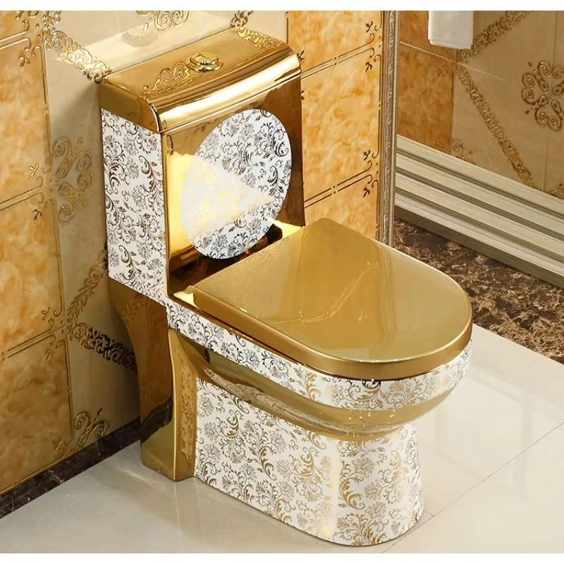 Bathroom golden toilet with basin ceramic flushing/siphon electroplating set