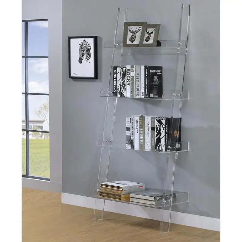 

Clear Acrylic Ladder Bookcase Storage Shelf Display Rack for Home Office Use