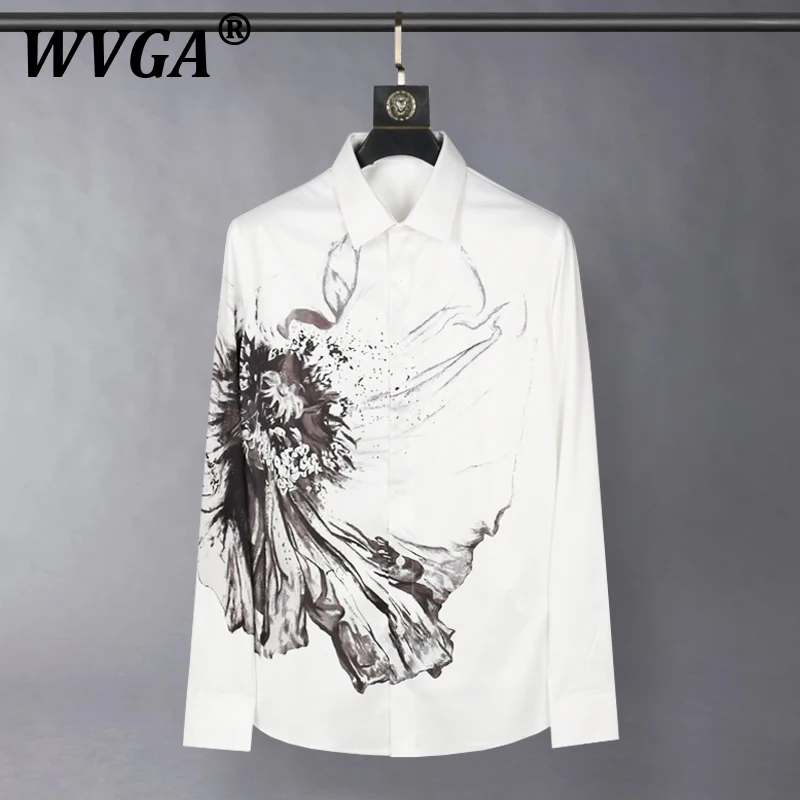 

WVGA Shirt Spring Autumn New Man High Street Floral Printed Light Luxury Non-Iron Niche Chic Casual Long Sleeve Tops Ins W11133