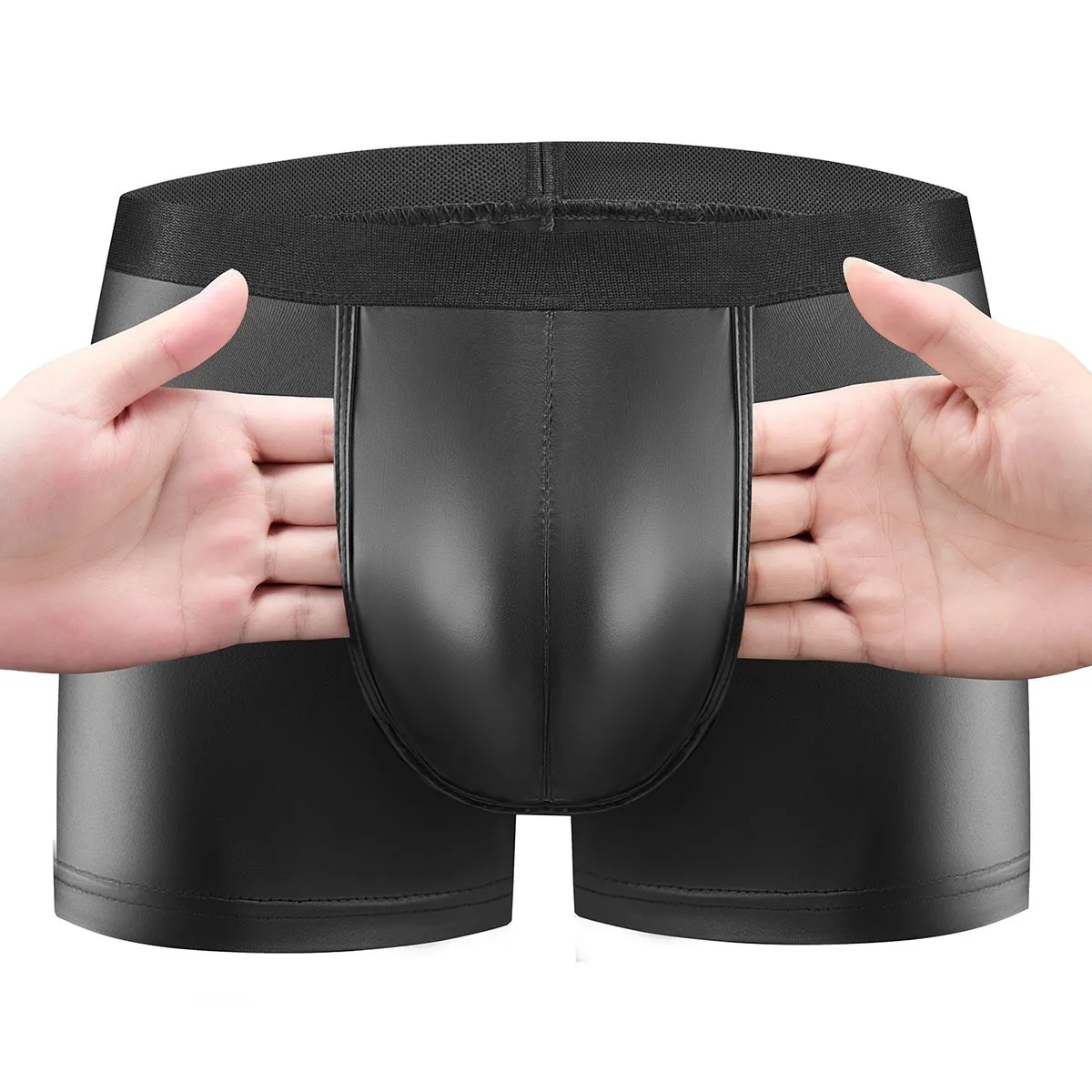 

Stretch Imitation Leather Underwear Men's Sexy Slim Fit Boxer Shorts Youth Bugle Pouch Undepant Comfortable Sports Trunk