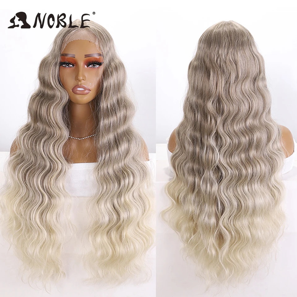 Noble  Cosplay Deep Body Wave Synthetic Lace Front Wigs For Women Long Ombre Brown Blonde Lace Wig BIO Hair Heat ResistantWig