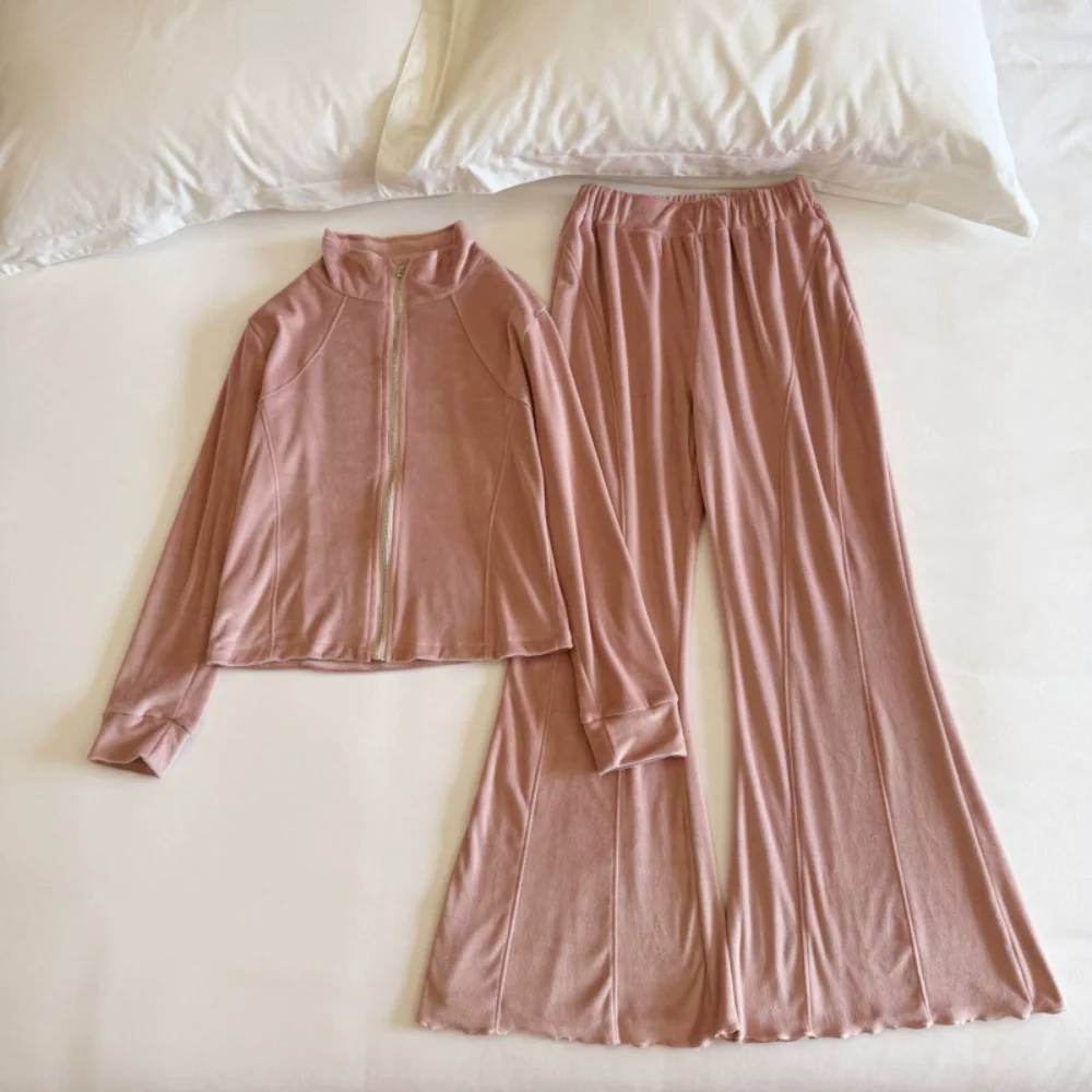 New Zipper Design Sleepwear Women's Home Clothes Pyjamas Autumn Winter Long Sleeve Velvet Pajama Woman Nightwear Nightie