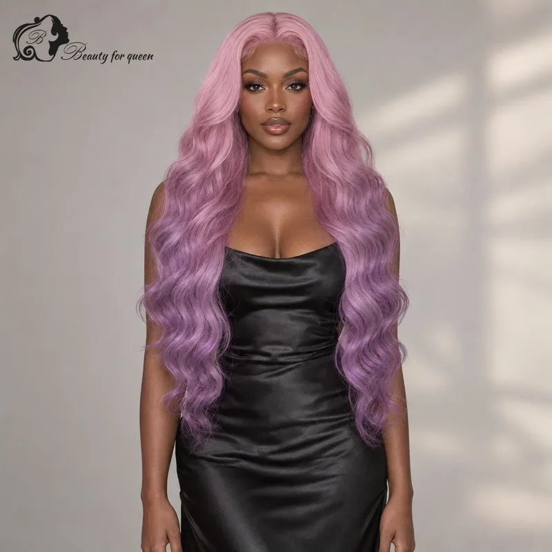 Wedding Pink Purple Body Wave Wig Mid Length Smooth Brazilian Luxe Transparent Shiny Premium Voluminous Vivid New Flawless