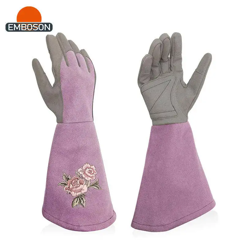 Embroidery Flower Synthetic Leather Winter Garden Gloves High Safety Standards Winter Workouts Garden Gloves