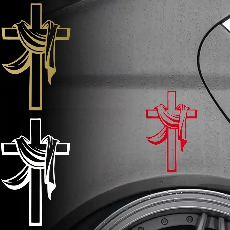 1Pc Christian Cloth Wrapped Cross Vinyl Sticker Waterproof UV Resistant Scratch Cover Decal for Car Window Motorcycle Fuel Tank