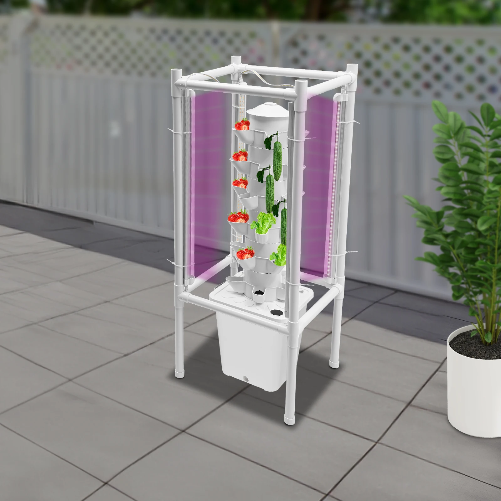 Sistema di coltivazione a torre idroponica a 30 fori con luci a LED e supporto Kit da giardino verticale per interni per erbe e verdure (serbatoio bianco)